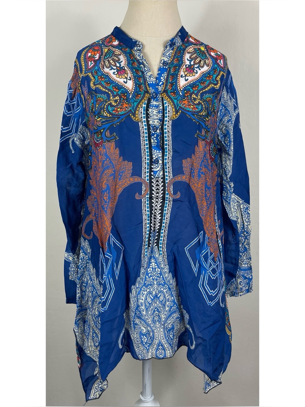 Johnny Was Biza Blue Paisley Button Down Tunic